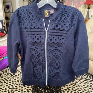 Spartelle lace overlay navy zip down jacket PM